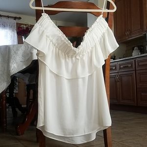 White ruffle off the shoulder top